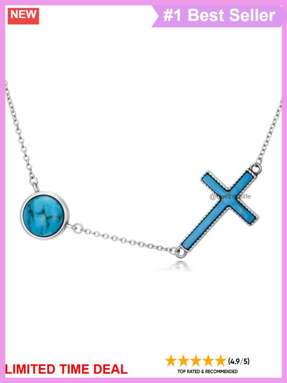 925 Sterling Silver Turquoise Cross Pendant Necklace for Women 16-18 Inch